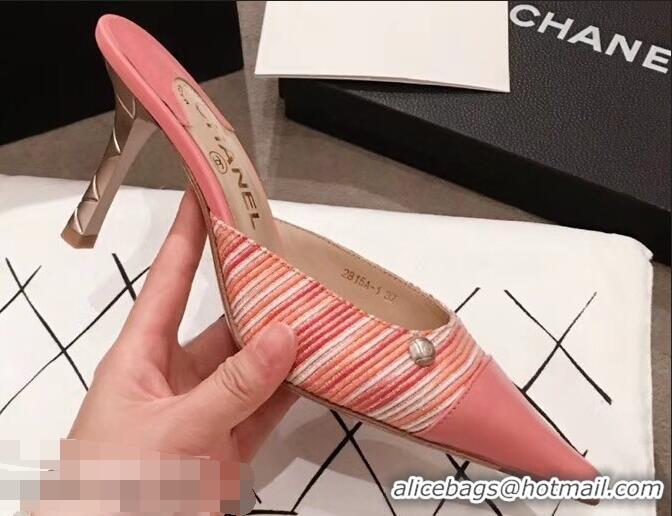 Women Imitation Chanel Quilted Heel Mules G95723 Pink 2019