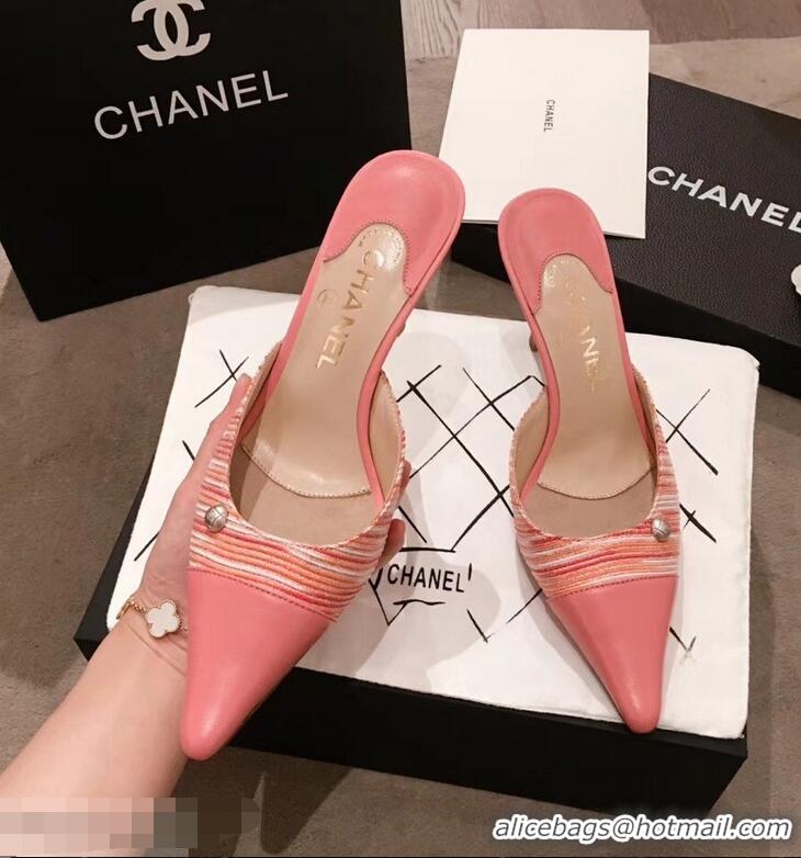 Women Imitation Chanel Quilted Heel Mules G95723 Pink 2019