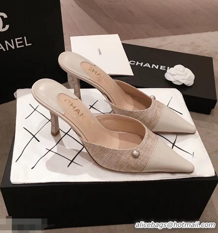 Luxury Imitation Chanel Quilted Heel Mules G95723 Creamy 2019