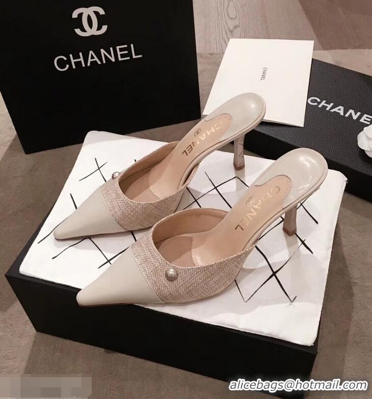 Luxury Imitation Chanel Quilted Heel Mules G95723 Creamy 2019