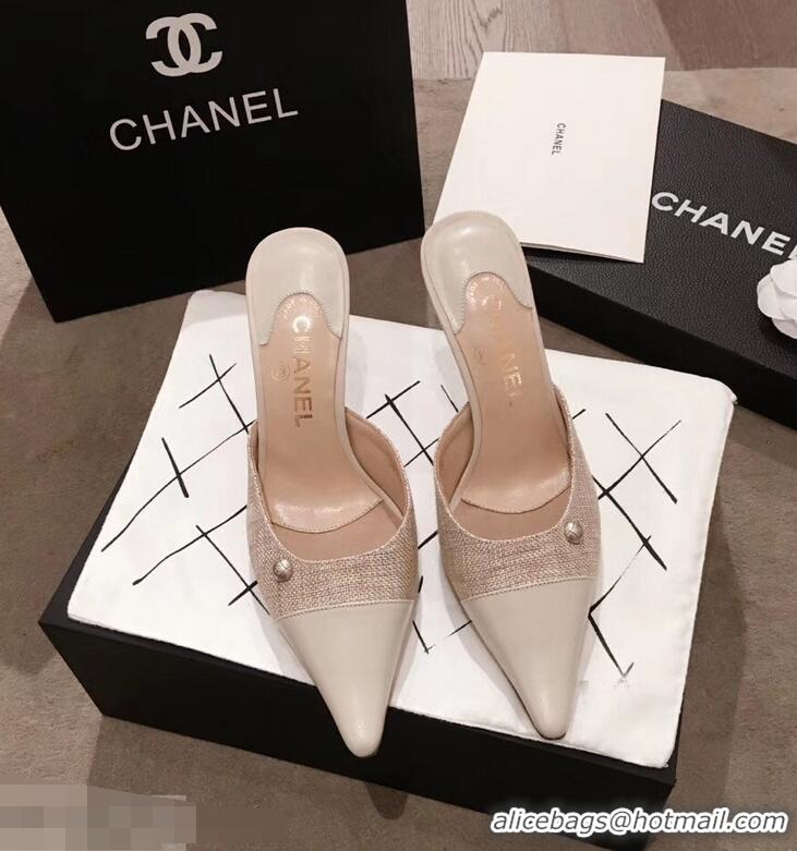 Luxury Imitation Chanel Quilted Heel Mules G95723 Creamy 2019