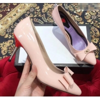 Discount Gucci Heel 8cm Patent Leather Silver-toned Spikes Pumps with Bow 549666 Nude Pink 2019