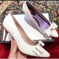 Well Crafted Gucci Heel 8cm Patent Leather Silver-toned Spikes Pumps with Bow 549666 White 2019