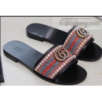 Most Popular Gucci Velvet Slide Sandals With Crystals 525366 Camel 2019