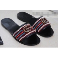 Top Design Gucci Velvet Slide Sandals With Crystals 525366 Burgundy 2019