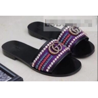 Pretty Style Gucci Velvet Slide Sandals With Crystals 525366 Purple 2019