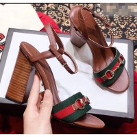 Useful Gucci Heel 6.5cm/10.5cm Web Horsebit Fabric and Leather Sandals 931318 Brown 2019