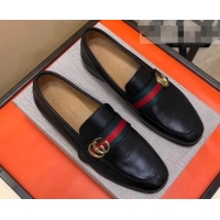 Unique Style Gucci Leather Loafer With GG Web 428609