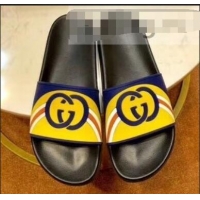 Good Quality Gucci Rainbow and GG Print 932511 Yellow/Blue Slides 2019