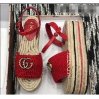 Low Cost Gucci Crochet Espadrilles Sandals 932503 Red With Pearls Double G 2019