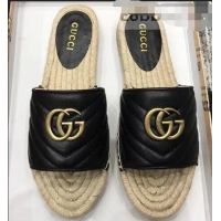 Super Gucci Leather Espadrilles Slides Sandals Black With Double G 573028 2019