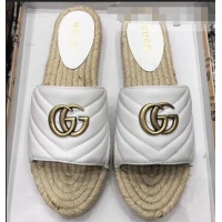 Low Cost Gucci Leather Espadrilles Slides Sandals White With Double G 573028 2019