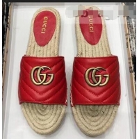 Unique Style Gucci Leather Espadrilles Slides Sandals Red With Double G 573028 2019