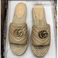 Low Cost Gucci Leather Espadrilles Slides Sandals With Double G 573028 Nude 2019