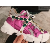 Reproduction Gucci Flashtrek Sneakers 932601 Fuchsia with Removable Crystals 2019