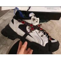 Most Popular Gucci Flashtrek Sneakers 932603 Silver/Blue with Removable Crystals 2019