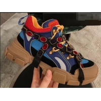 Buy Fashionable Gucci Flashtrek Sneakers 932604 Blue with Removable Crystals 2019