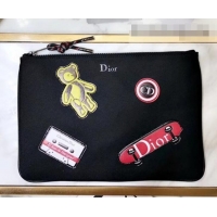 Low Price Dior Flat Pouch Clutch Bag In Nylon With Multiple Patches 500422 Black