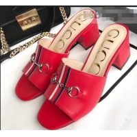 Top Quality Gucci Horsebit and Sylvie Web Heel Slides G932622 Red 2019