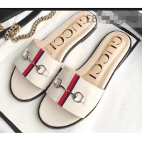 Cheapest Gucci Horsebit and Sylvie Web Flat Slides G932626 White 2019