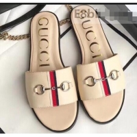 Beautiful Gucci Horsebit and Sylvie Web Flat Slides G932626 Nude 2019