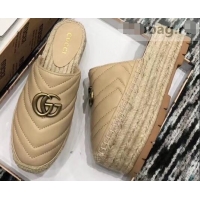 Hot Fashion Gucci Leather Platform Espadrilles Slippers With Double G 940801 Nude 2019