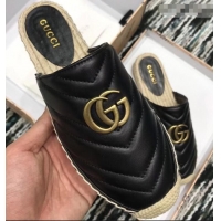 Elegant Gucci Leather Espadrilles Slippers With Double G 551881 Black 2019