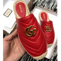 Promotional Gucci Leather Espadrilles Slippers With Double G 551881 Red 2019