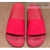 Top Quality Gucci Logo Rubber Slide Sandals 941203 Fuchsia 2019