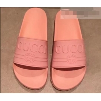 Shop Discount Gucci Logo Rubber Slide Sandals 941203 Pink 2019