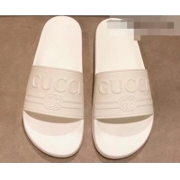 Most Popular Gucci Logo Rubber Slide Sandals 941203 White 2019