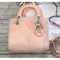 Top Quality Dior Mini Lady Dior Mink Fur Top Handle Bag 500518 Pink 2019