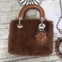 Cheap Price Dior Mini Lady Dior Mink Fur Top Handle Bag 500518 Brown 2019