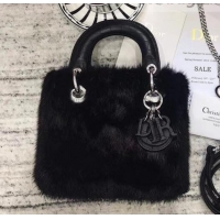 Best Luxury Dior Mini Lady Dior Mink Fur Top Handle Bag 500518 Black 2019