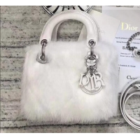 Best Dior Mini Lady Dior Mink Fur Top Handle Bag 500518 White 2019