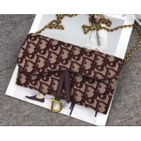 Good Quality Dior Oblique Saddle Wallet on Chain Clutch 500522 Burgundy 2019