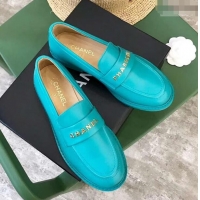 Classic Chanel X Pharrell Capsule Collection Calfskin Loafers G89757 Turquoise 2019