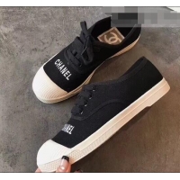 Reproduction Chanel Front Logo Canvas Sneakers G94301 Black 2019