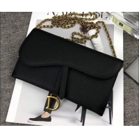 Good Looking Dior Large Saddle Wallet on Chain Clutch in Grained Calfskin 500523 Black 2019