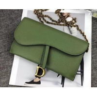 Shop Cheap Dior Large Saddle Wallet on Chain Clutch in Grained Calfskin 500523 Green 2019