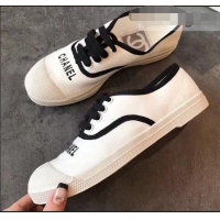 Cheap Chanel Front Logo Canvas Sneakers G94301 Black/White 2019