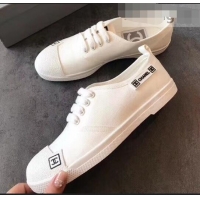 Stylish Chanel Vintage Logo Canvas Sneakers 904304 White 2019