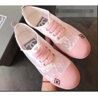 Crafted Chanel Vintage Logo Lace Canvas Sneakers 904305 Pink 2019