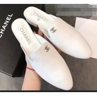 Fashion Luxury Chanel CC Logo Goatskin Mules G34303 White 2019