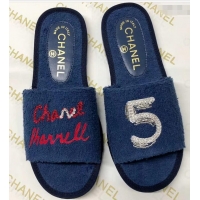 Shop Cheap Chanel x Pharrell Logo Mules Slippers Sandals 950501 Dark Blue 2019