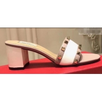 Discount Stylish Valentino Heel Rockstud Slip-On Slide Sandals V90401 White