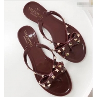 New Style Valentino Rockstud Jelly Bow PVC Thong Flip Flops V92904 Burgundy