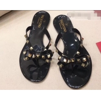 Inexpensive Valentino Rockstud Jelly Bow PVC Thong Flip Flops V92904 Black