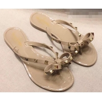 Discount Valentino Rockstud Jelly Bow PVC Thong Flip Flops V92904 Nude