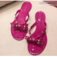 Top Quality Valentino Rockstud Jelly Bow PVC Thong Flip Flops V92904 Fuchsia